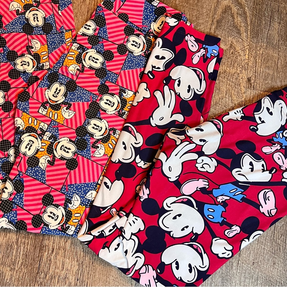 LuLaRoe Disney OS Leggings Bundle Mickey Mouse Pink 2 Pair One Size - Picture 2 of 8